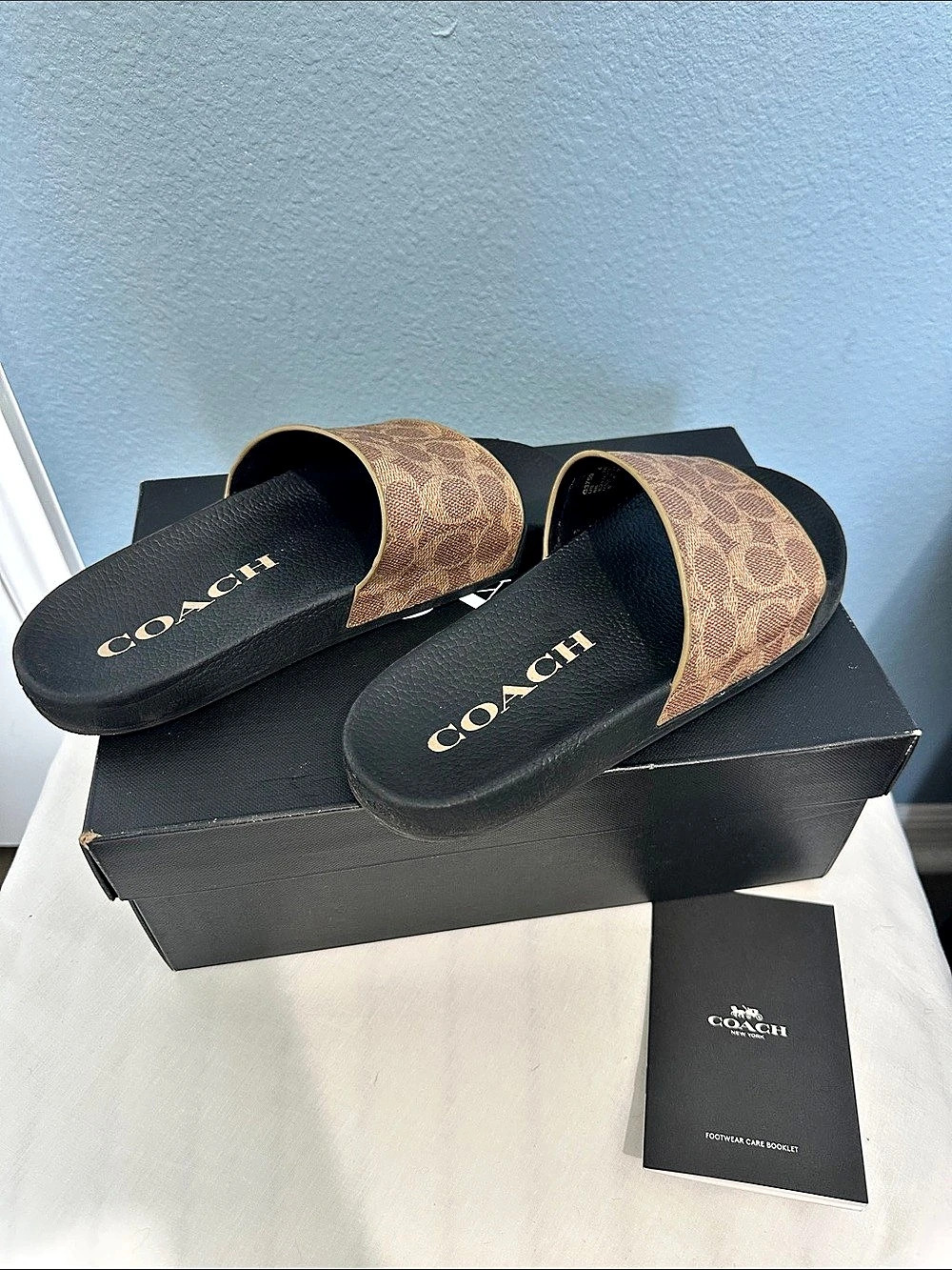AUTHENTIC Coach Udele Slide Signature Canvas Sandals Brown & Black